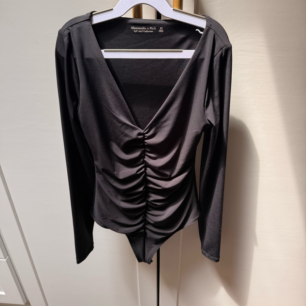 Black Ruched Long Sleeve Top Bodysuit